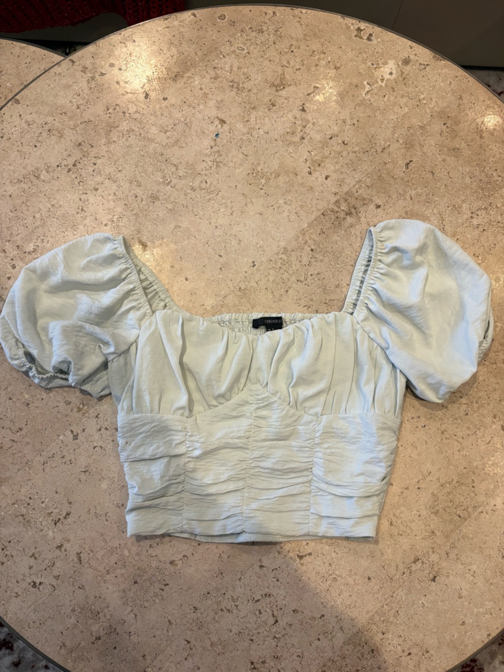 Forever 21 Light Green Puff Sleeve Crop Top